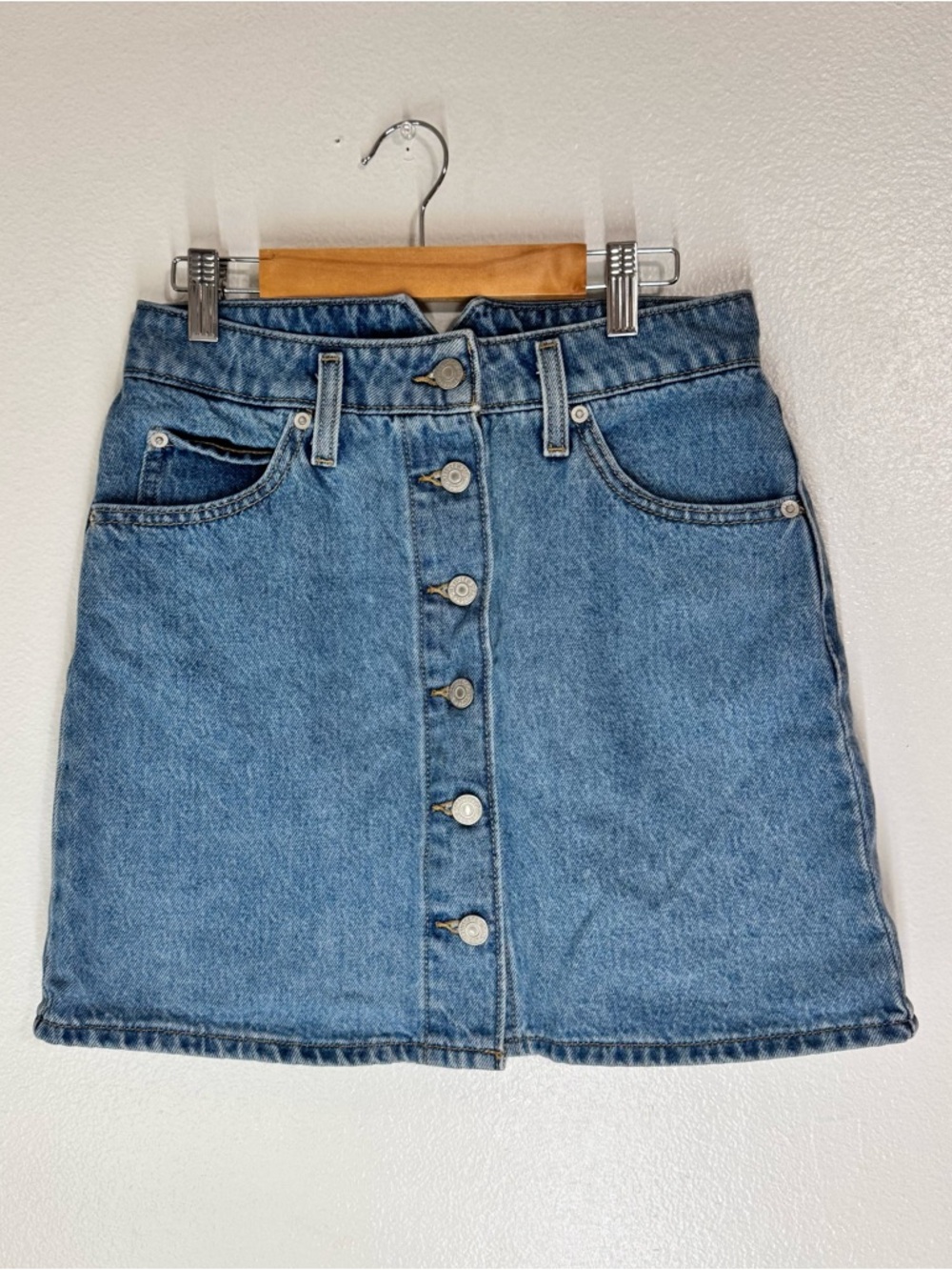 Levi's Mid Wash Denim Button-Up Mini Skirt